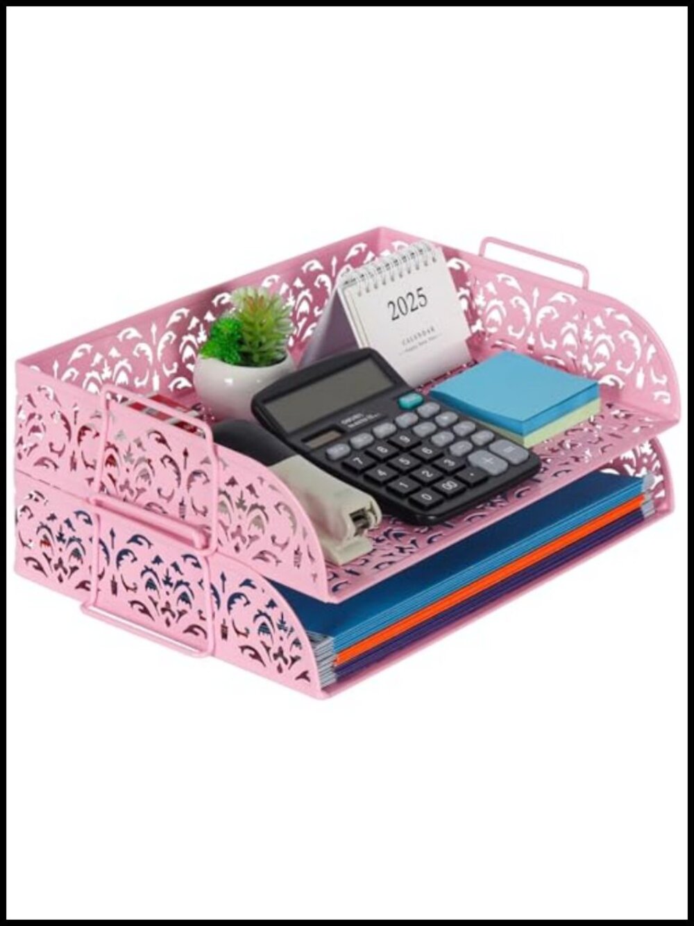 2 Tier Stackable Metal Paper Tray Desk Organizer File Storage - Picture 2 of 6